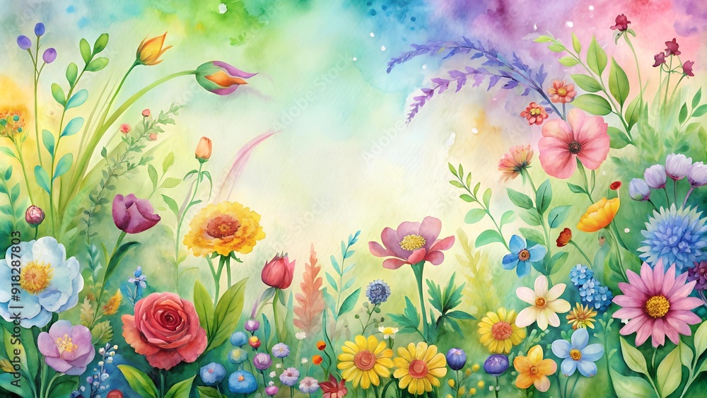 Obraz premium Watercolor Garden of Vibrant Hues: A Tapestry of Blooms AI generated