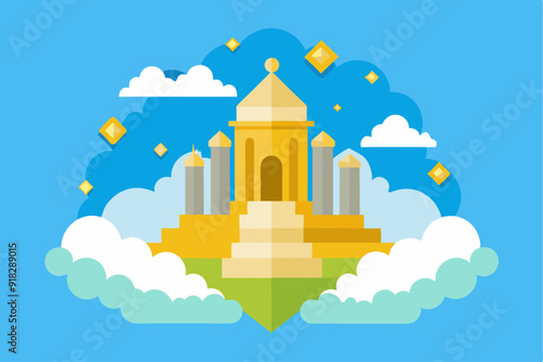 Golden Castle Amidst Clouds in a Blue Sky