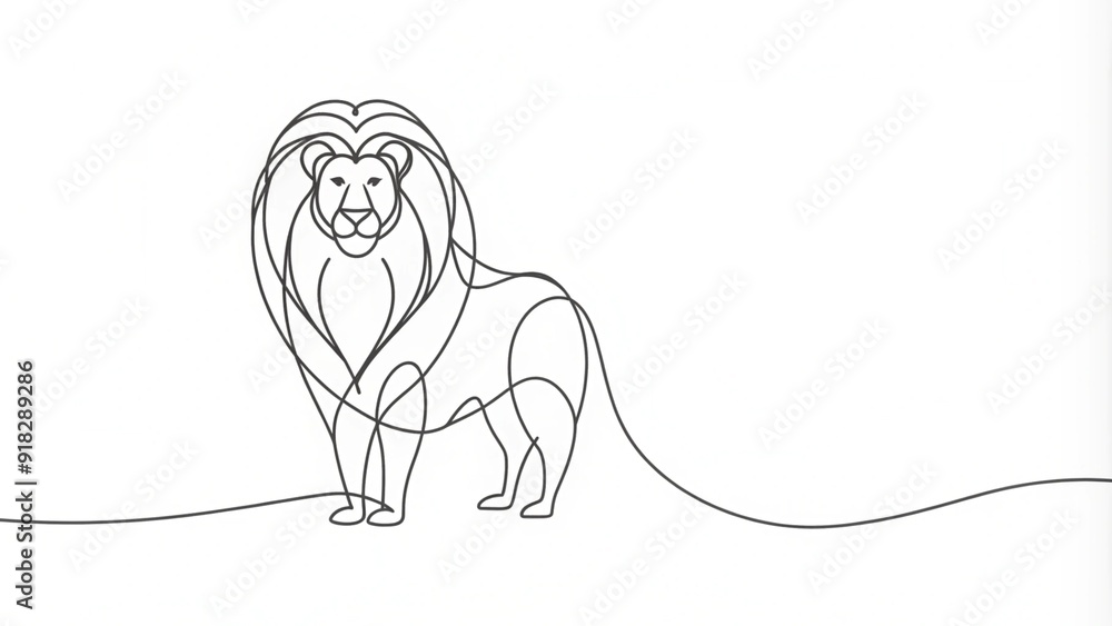 Obraz premium Continuous Line Drawing of a Lion