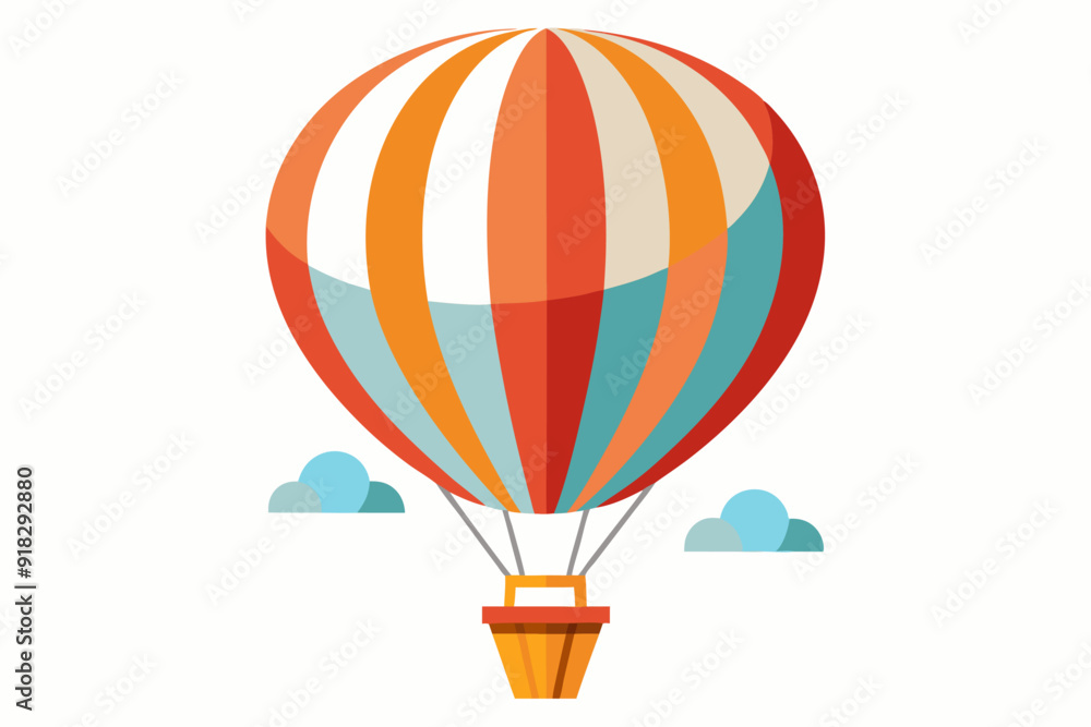 Fototapeta premium A Colorful Striped Hot Air Balloon with Clouds in the Sky