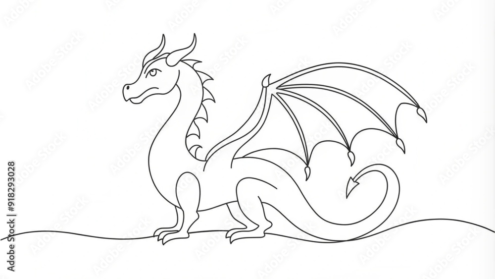Fototapeta premium Continuous Line Drawing of a Dragon