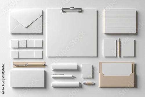 Realistic blank stationery set mockup isolated created with generative ai