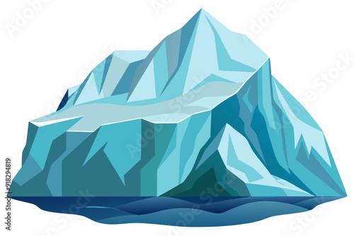 A large iceberg floating in a blue sea