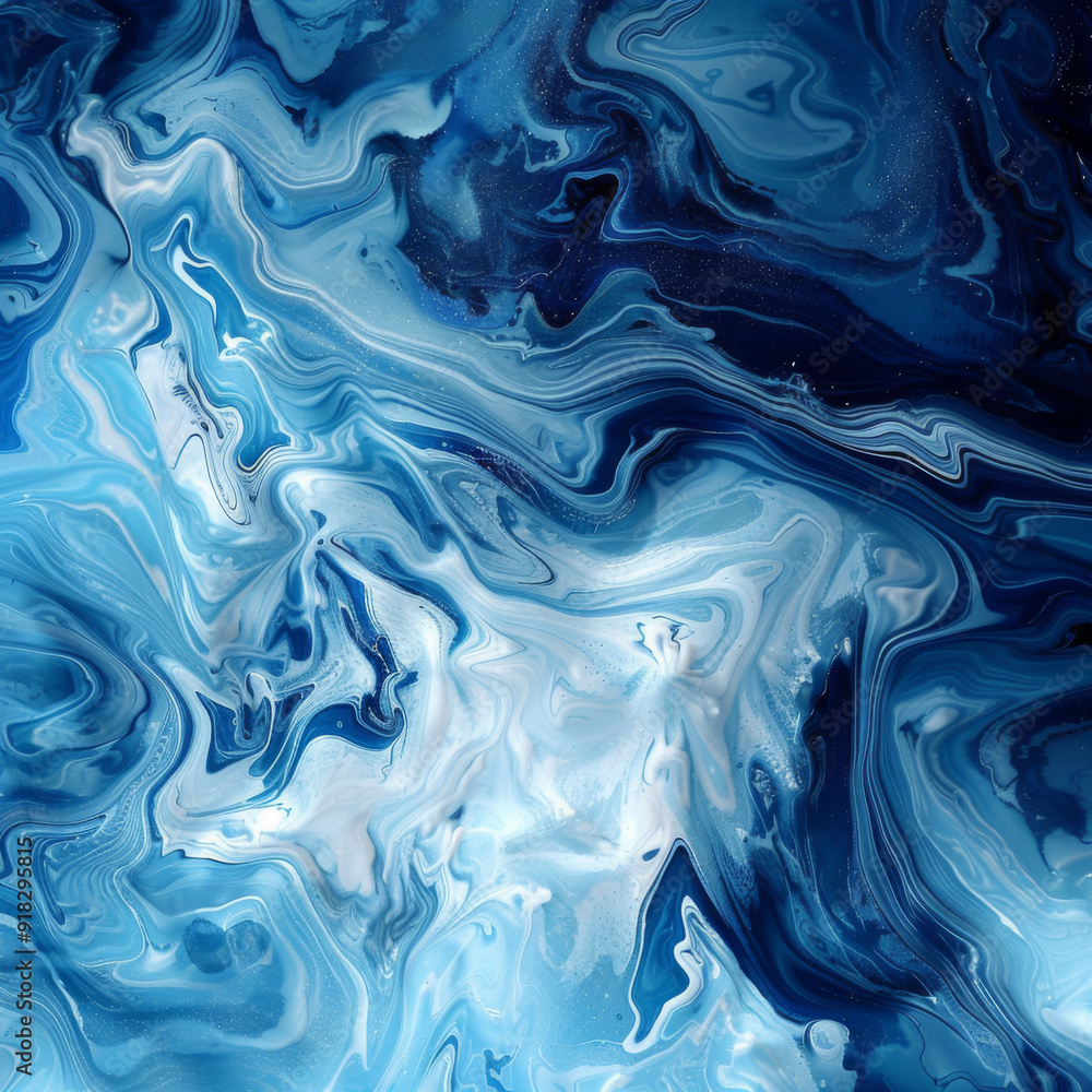 Obraz premium Abstract Blue and White Swirling Liquid Marble Pattern