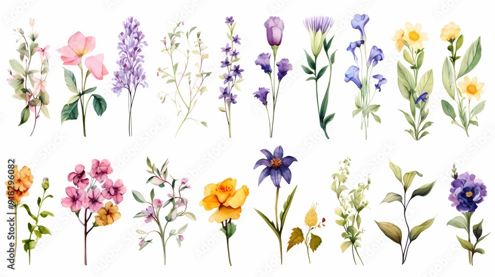 Beautifully detailed watercolor flowers in a range of colors and styles showcasing botanical elegance. Beautifully detailed watercolor flowers in a range of colors and styles showcasing botanical elegance.