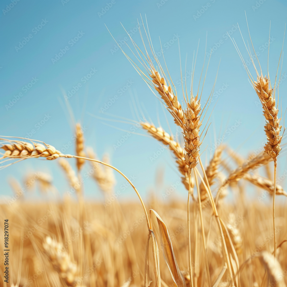 Golden Wheat Stalks in a Field Under a Blue Sky Golden Wheat Stalks in a Field Under a Blue Sky