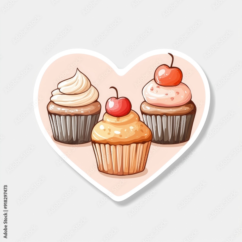 Three Delicious Cupcakes in a Heart-Shaped Frame Three Delicious Cupcakes in a Heart-Shaped Frame