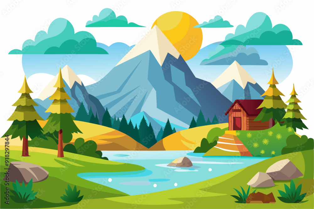 Mountain Cabin by a River in a Lush Green Valley Mountain Cabin by a River in a Lush Green Valley