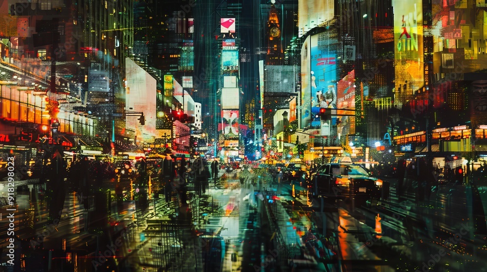 Abstract interpretation of a bustling city at night Abstract interpretation of a bustling city at night