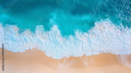 Beach and waves from top view, Turquoise water background from top view