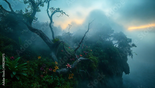 misty hill forest paradise island