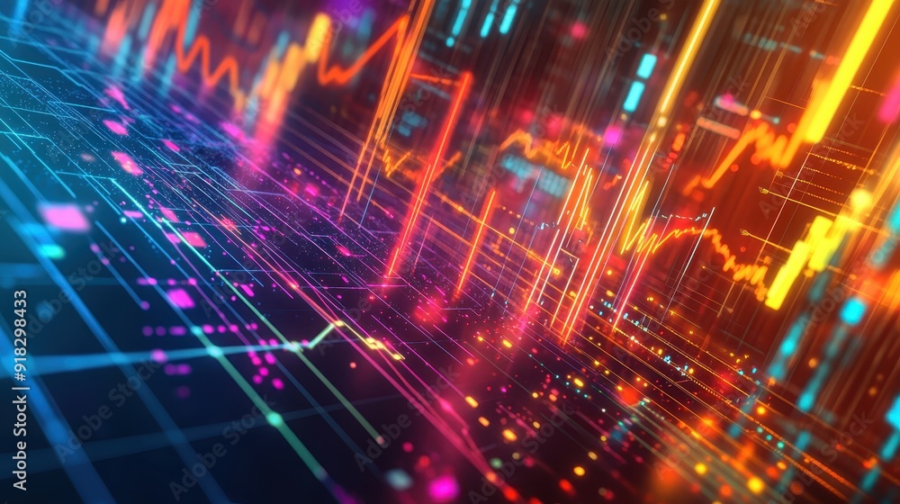 Colorful abstract financial data chart background, glowing line graphs, and digital analysis for stock market insights. Colorful abstract financial data chart background, glowing line graphs, and digital analysis for stock market insights.
