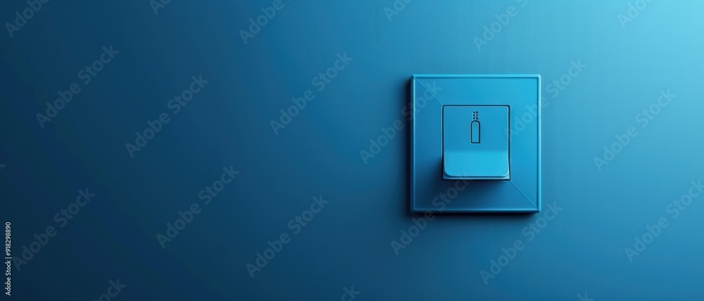 A minimalistic blue light switch with a bottle icon on a matching blue wall. A minimalistic blue light switch with a bottle icon on a matching blue wall.