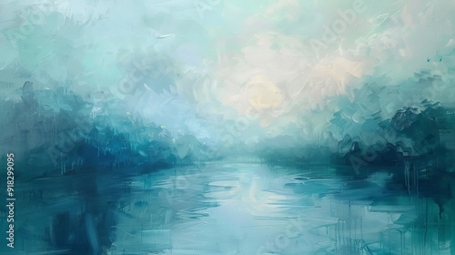 Wallpaper Mural Calm waters reflecting a serene sky at dawn in a misty landscape Torontodigital.ca