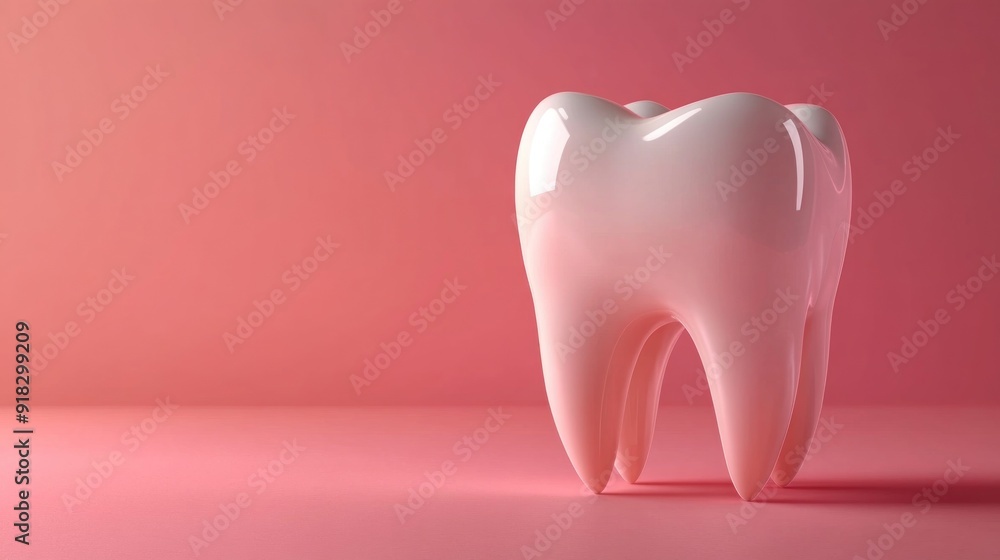 A highly detailed 3D tooth, set within a wide smile, floating against a gradient background. The focus is on the tooth natural shine and perfect alignment, making it ideal for use in dental care A highly detailed 3D tooth, set within a wide smile, floating against a gradient background. The focus is on the tooth natural shine and perfect alignment, making it ideal for use in dental care