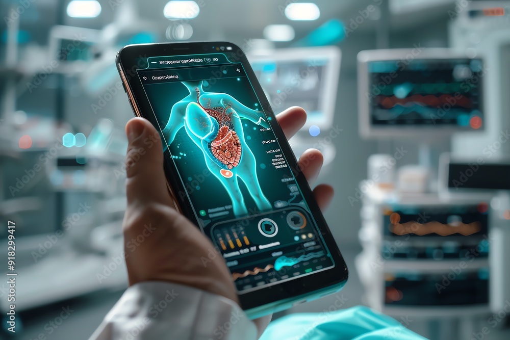 Doctor using a tablet to view a 3D model of the human body. Doctor using a tablet to view a 3D model of the human body.