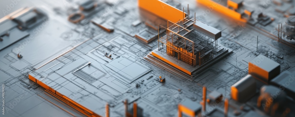 Futuristic circuit board with digital components and technology concept in gray and orange tones. Futuristic circuit board with digital components and technology concept in gray and orange tones.