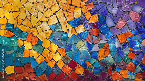 Wallpaper Mural Colorful mosaic artwork depicting a vibrant abstract design with shades of yellow, blue, and purple Torontodigital.ca
