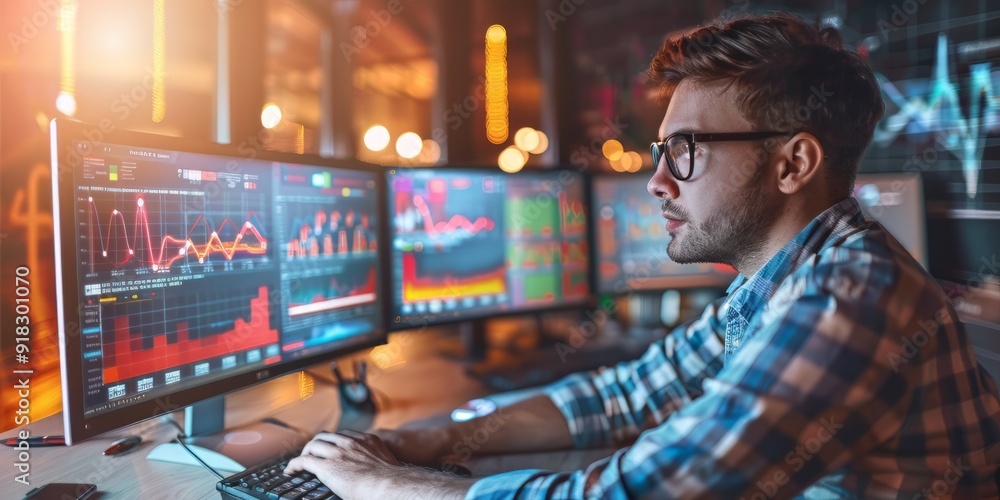 Focused Trader Analyzing Financial Data Focused Trader Analyzing Financial Data