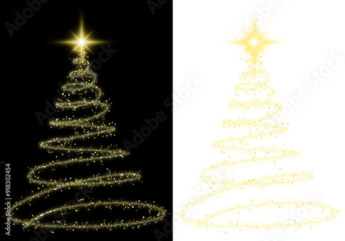 christmas tree with spiral particle yellow gold color