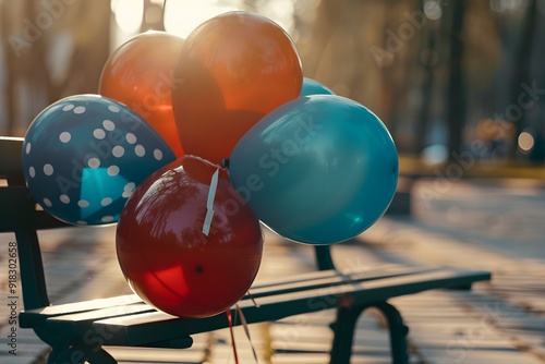 Colorful Balloons on a Bench