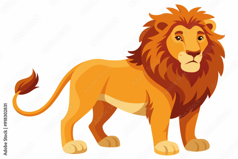 Obraz premium Standing Orange Lion with a Brown Mane