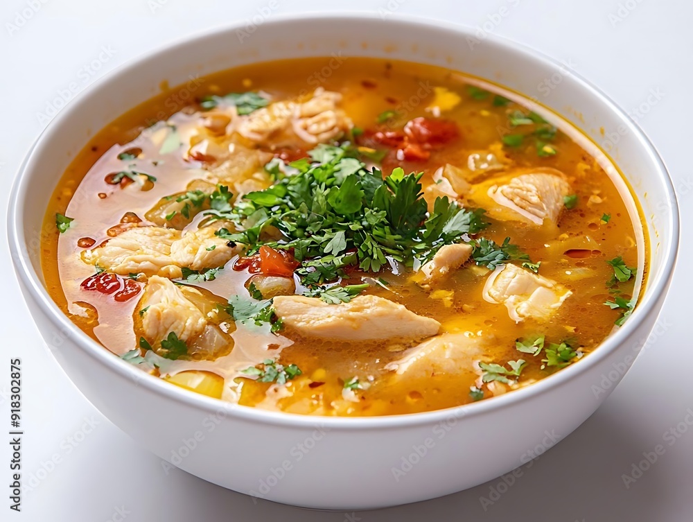 Chicken Noodle Soup with Parsley Garnish - Photo Chicken Noodle Soup with Parsley Garnish - Photo