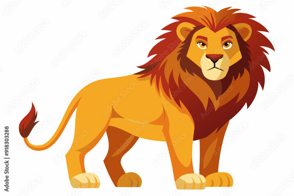 A cartoon illustration of a majestic lion with a flowing mane A cartoon illustration of a majestic lion with a flowing mane