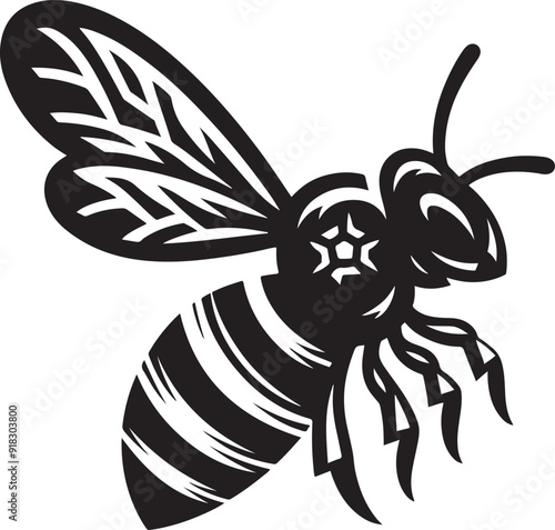 A delicate bee silhouette hovers mid-flight, wings outstretched, capturing the grace and purpose of nature's tiny pollinator.