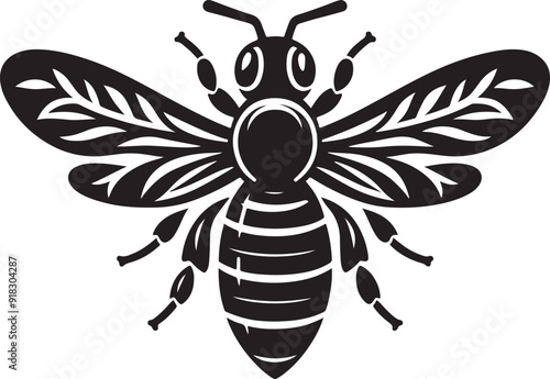 A delicate bee silhouette hovers mid-flight, wings outstretched, capturing the grace and purpose of nature's tiny pollinator.