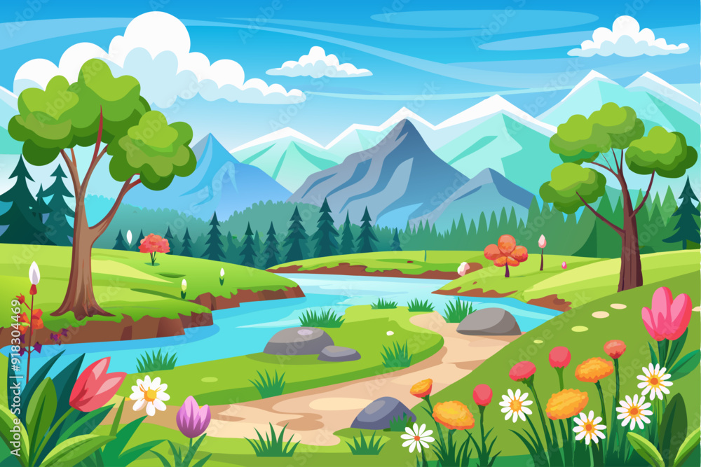 Naklejka premium A Winding River Through a Picturesque Mountain Valley