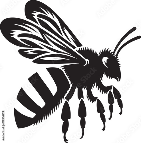 A delicate bee silhouette hovers mid-flight, wings outstretched, capturing the grace and purpose of nature's tiny pollinator.