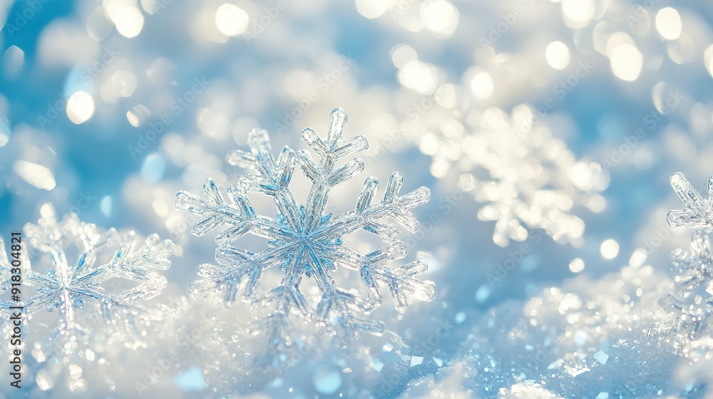 Close-up of a Shiny Crystal Snowflake on a Sparkling Background Close-up of a Shiny Crystal Snowflake on a Sparkling Background
