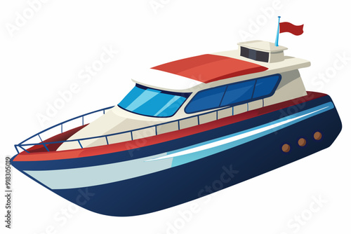 A cartoon illustration of a blue and red motorboat