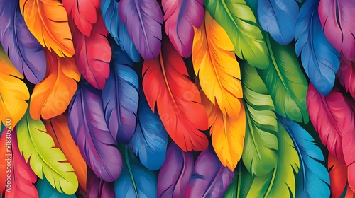 Wallpaper Mural Mexican Art-Inspired Stylized Feather Pattern, Vibrant Color Palette, Ideal for Seamless Tiling Torontodigital.ca