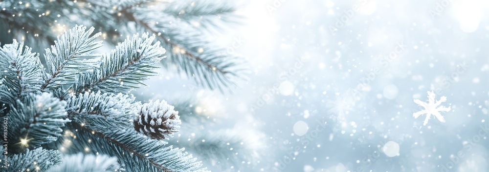 Snowy Pine Branch with Frost and Pine Cone Snowy Pine Branch with Frost and Pine Cone