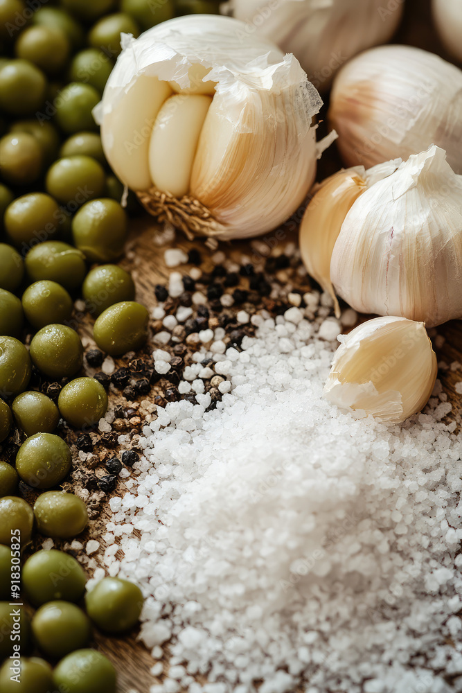 Grits Salt, peeled garlic cloves and black pepper peas. Grits Salt, peeled garlic cloves and black pepper peas.