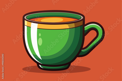 Green Mug with Orange Liquid and Gold Rim