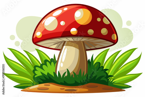 Red and White Spotted Mushroom with Green Grass