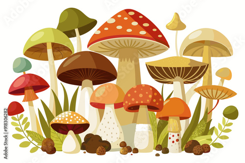 Colorful Mushroom Cluster in a Forest Setting