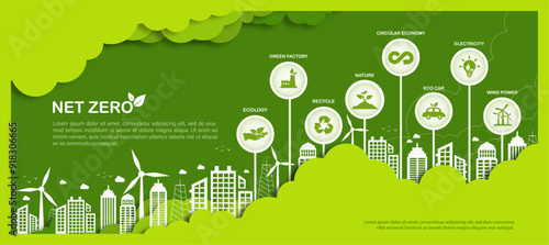 Net zero and carbon neutral vector illustration. Concept net zero greenhouse gas and emissions target Climate neutral long term strategy.