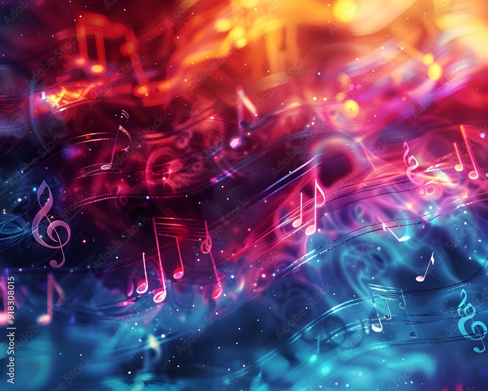 Vibrant Kaleidoscopic Music Notes Composition with Colorful Abstract Pattern Vibrant Kaleidoscopic Music Notes Composition with Colorful Abstract Pattern