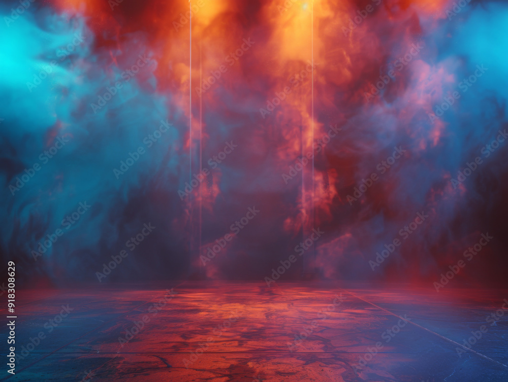 Red and Blue Neon Lights Illuminating a Smoke-Filled Room Red and Blue Neon Lights Illuminating a Smoke-Filled Room