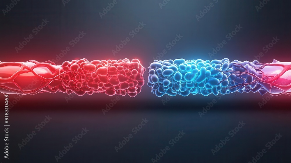 Vessels with glowing red and blue gradients, representing healthy vs ...