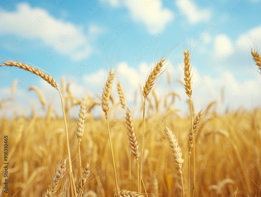 Golden Wheat Stalks in a Field Against a Blue Sky Golden Wheat Stalks in a Field Against a Blue Sky