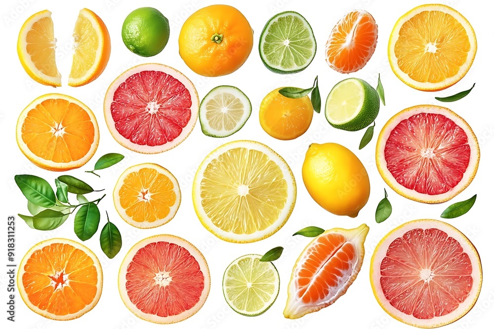 Obraz premium Citrus Fruits Slices Background Illustration
