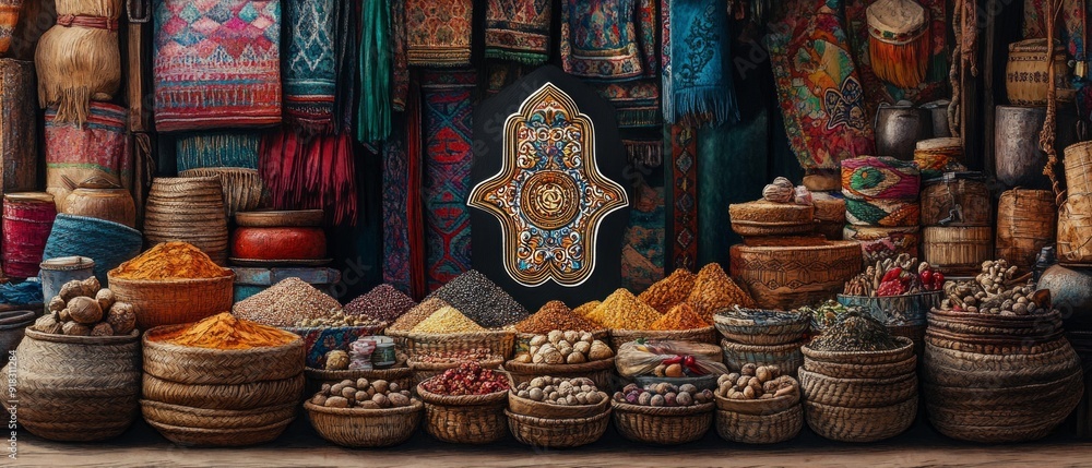 Hamsa Hand Desert Market Judaism, Islam Religion Spiritual Symbol - Generative AI Hamsa Hand Desert Market Judaism, Islam Religion Spiritual Symbol - Generative AI
