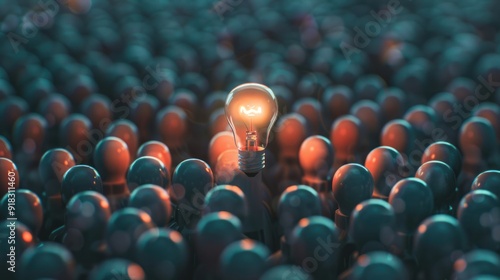 A light bulb emerging from a crowd, symbolizing a standout idea.