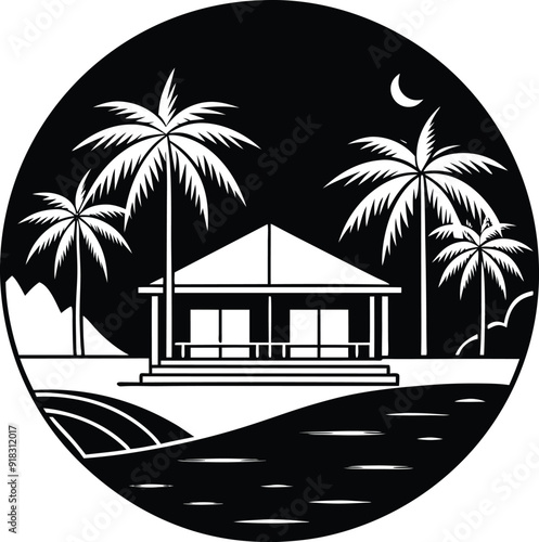 minimal resort silhouette illustration black and white