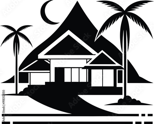 minimal resort silhouette illustration black and white